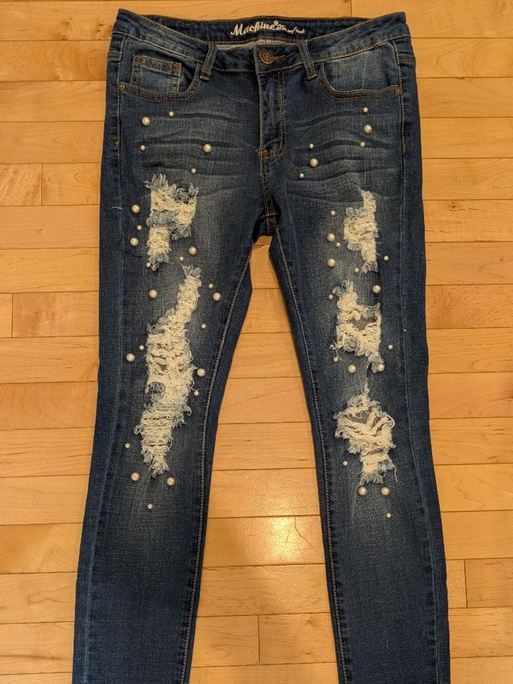 Y2K Style Machine 'Pour Neuf Mode' Distressed Bling Jeans - Size 11